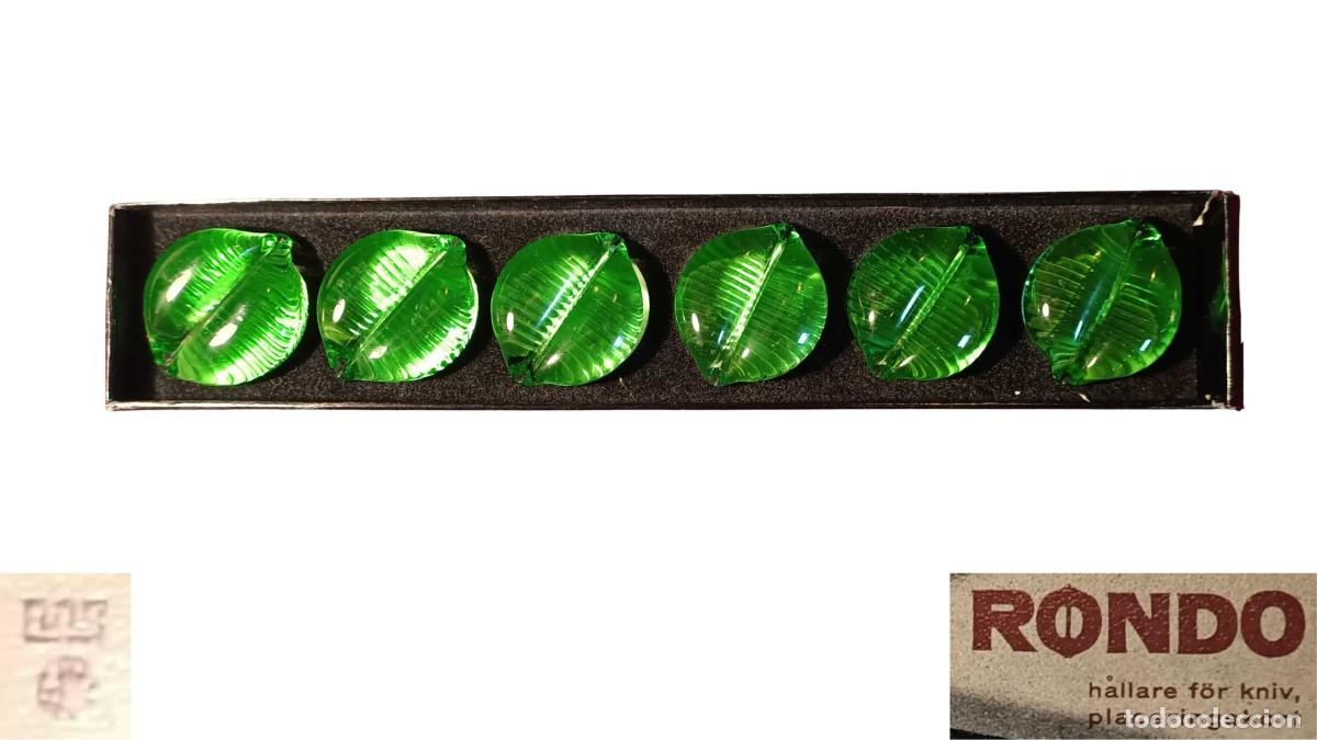 Nuevo: SET 6 POSACUCHILLOS DE MESA RONDO - FORMA DE HOJA - CAJA ORIGINAL - DISE&Ntilde;O ESCANDINAVO - A&Ntilde;OS 60-70