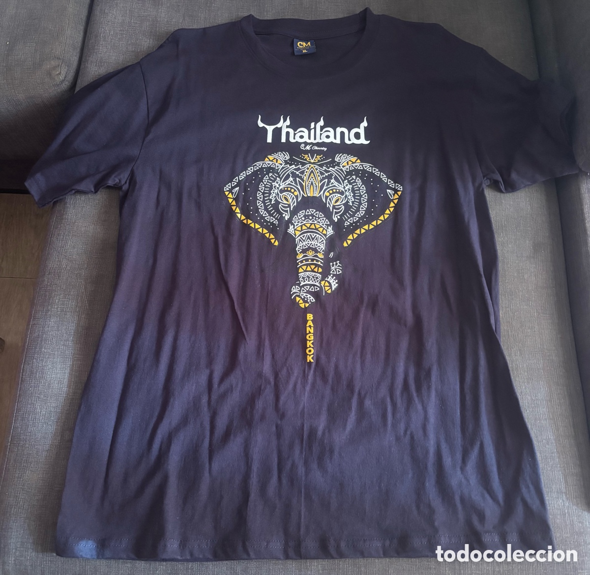Nuevo: Camiseta Thailand Bangkok Elefante M&aacute;ndala Negra CM Charming Talla XL Algod&oacute;n