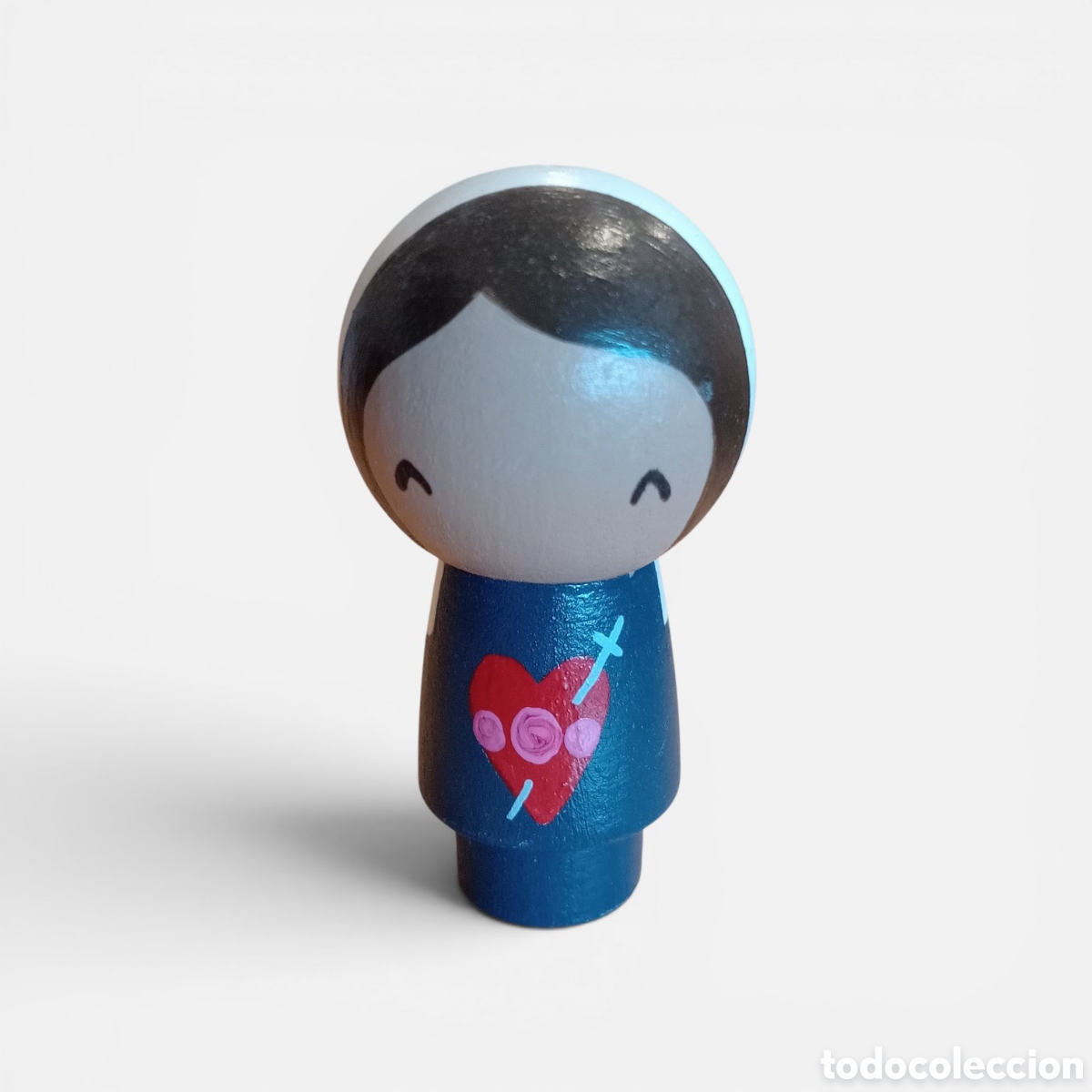 Nuevo: Figura Kokeshi de madera, 6 cm, Inmaculado Coraz&oacute;n de Mar&iacute;a, pintada a mano