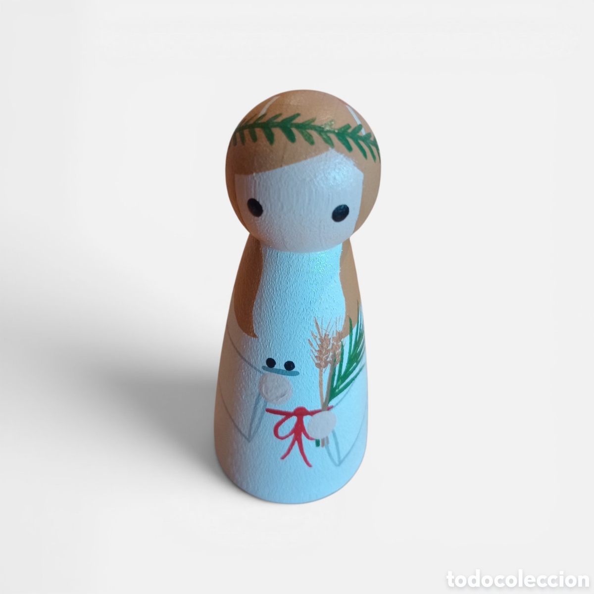 Nuevo: Figurita pegdoll de madera, 10 cm, pintada a mano, Santa Luc&iacute;a