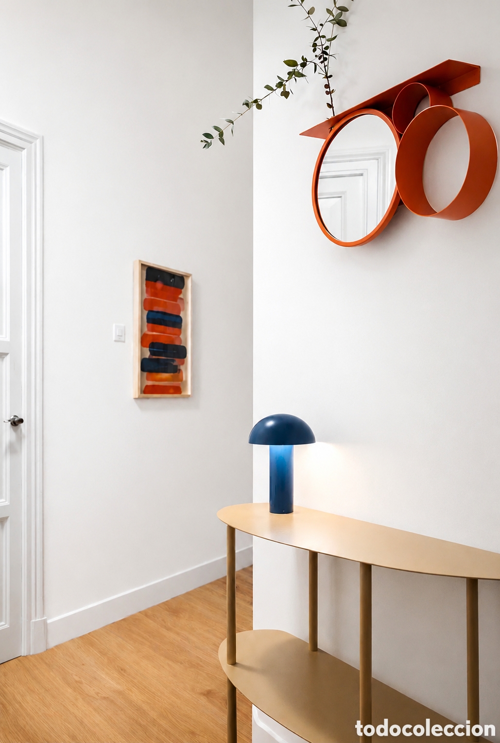 Nuevo: Espejo de pared metal color terracota con jarr&oacute;n cristal