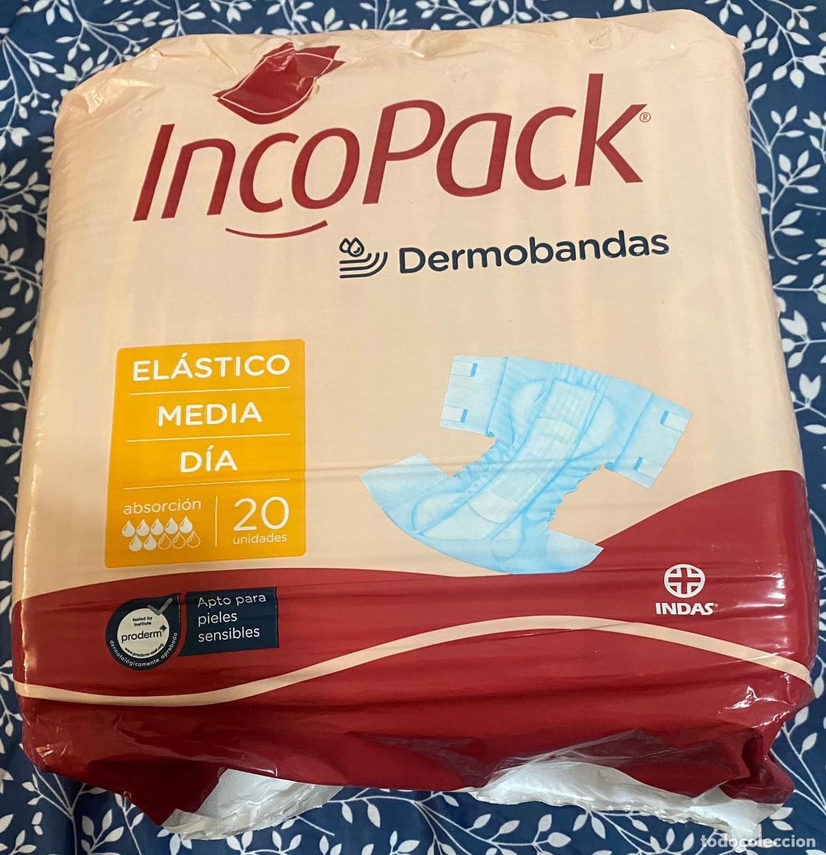 Nuevo: Paquete de 20 pa&ntilde;ales dermobandas para adultos para el d&iacute;a. Talla media. Marca Indas. Nuevo.
