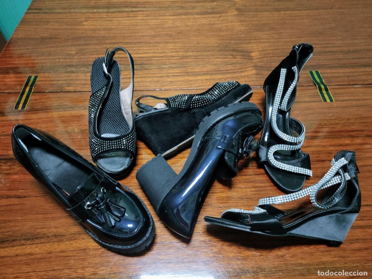 Nuovo: 3x1. LOTE. REGALO 2. NUEVO N&deg; 37--ZAPATOS-SANDALIAS-ZUECOS-RASO NEGRO/PLATA-BRILLANTES-BODA-FIESTA