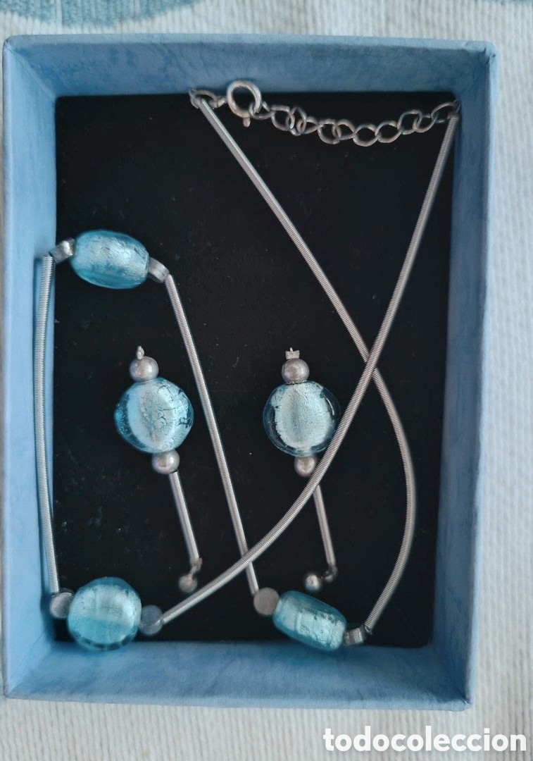 Nuevo: Conjunto de collar y pendientes de plata con perlas de cristal de Murano - Foto 2