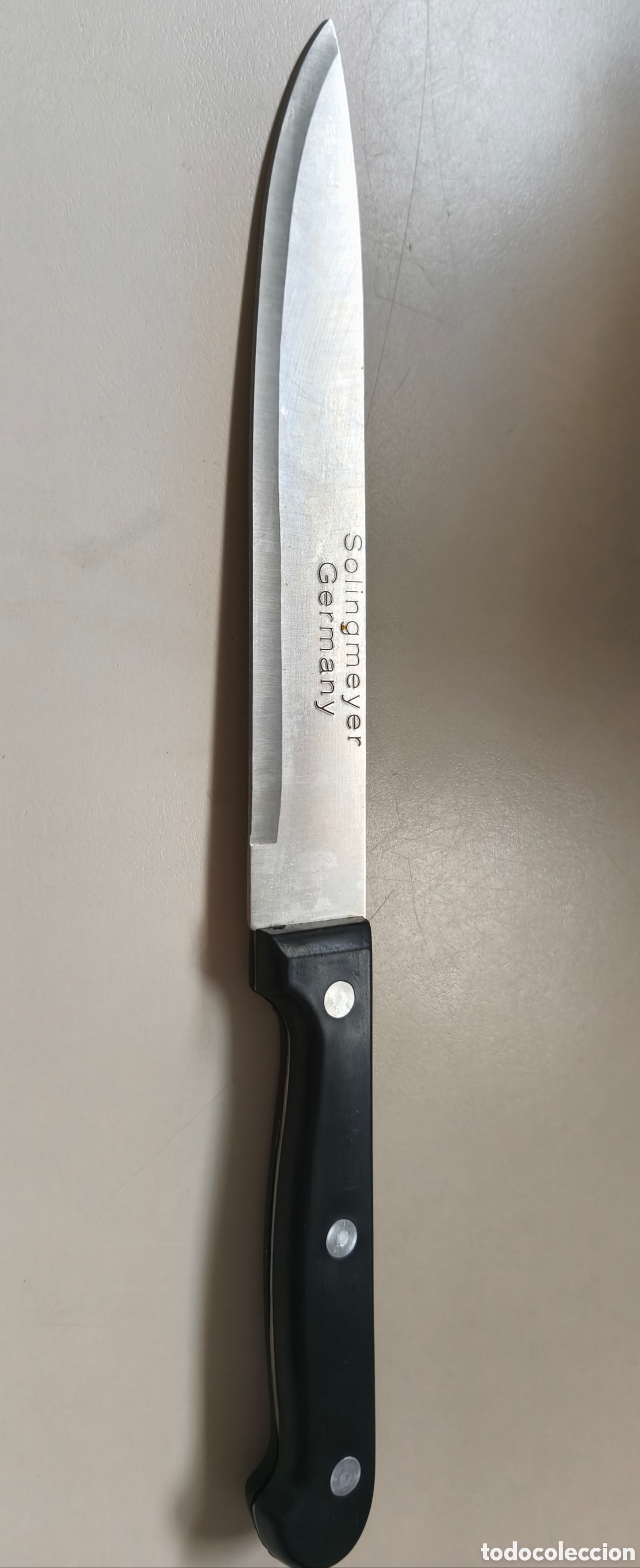 Nuevo: Cuchillo Solingmeyer fabricado en Alemania con mango negro remachado