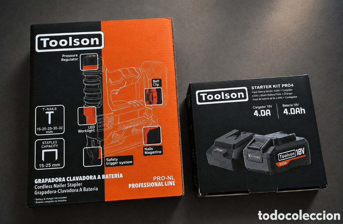 Nuevo: Grapadora clavadora inal&aacute;mbrica Toolson PRO-NL 18V con bater&iacute;a 4Ah + cargador PRO4 nueva