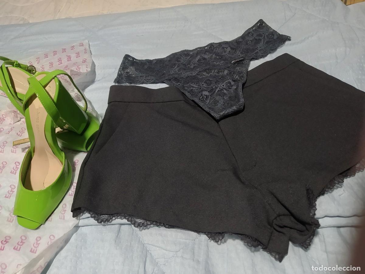 Nuevo: Zapatos sandalias nuevas verdes + regalo de pantal&oacute;n corto de crepe y encaje y braguita DON ALGOD&Oacute;N