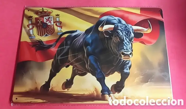 Nuevo: Cartel Met&aacute;lico Toro Espa&ntilde;ol Bandera Espa&ntilde;a
