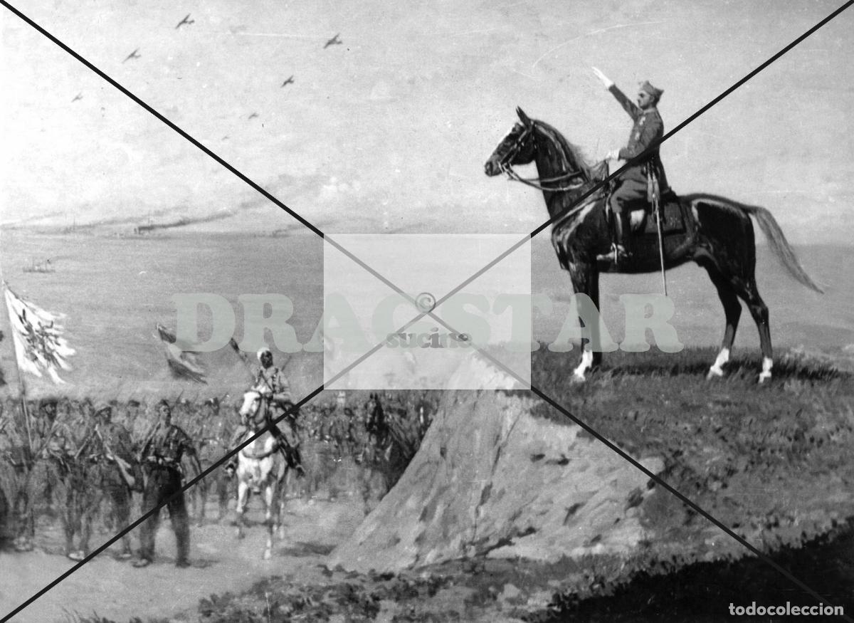 Nuevo: LA GUERRA DE ESPA&Ntilde;A EN AFRICA, DIBUJO ALEGORICO DE FRANCO A CABALLO EN CEUTA O MELILLA TD 82