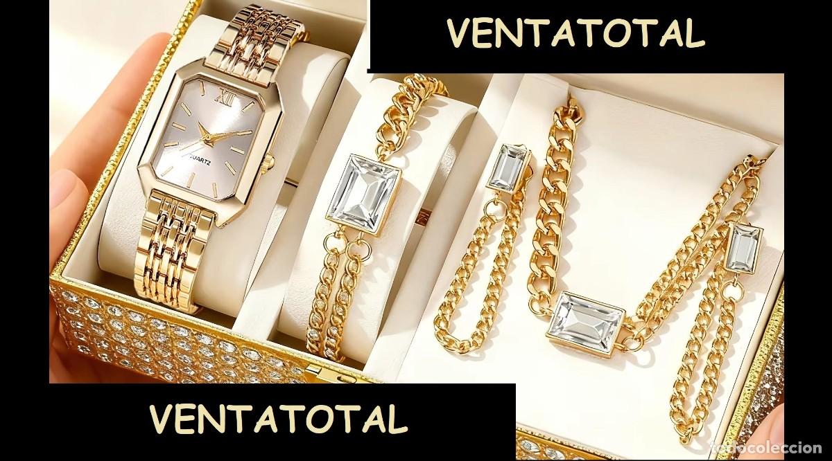 Nuevo: CONJUNTO DE RELOJ CADENA PULSERA Y PENDIENTES DE ORO DE 22 KILATES LAMINADO LEE DESCRIPCION