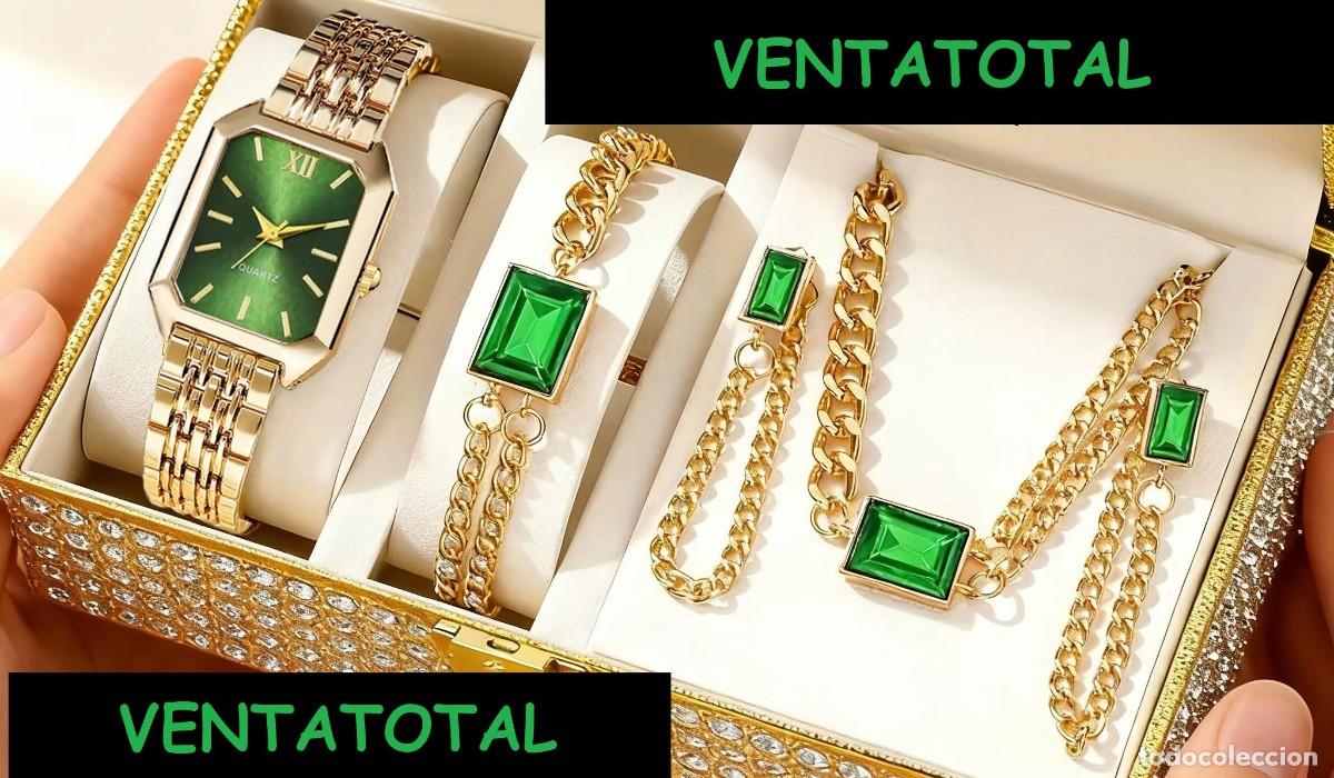 Nuevo: CONJUNTO DE RELOJ CADENA PULSERA Y PENDIENTES DE ORO DE 22 KILATES LAMINADO LEE DESCRIPCION