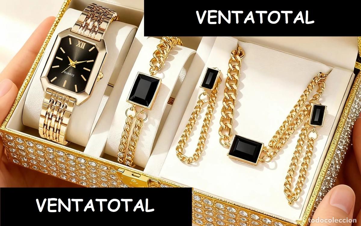 Nuevo: CONJUNTO DE RELOJ CADENA PULSERA Y PENDIENTES DE ORO DE 22 KILATES LAMINADO LEE DESCRIPCION