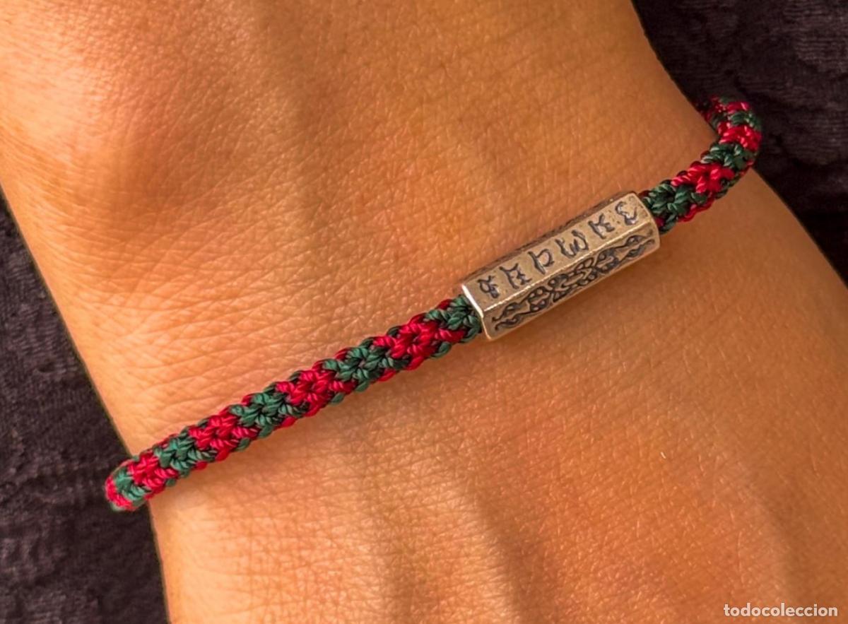 Nuevo: Pulsera trenzada de algodon con mantra tibetano/budista, pulsera de plata Om Mani Padme Hum