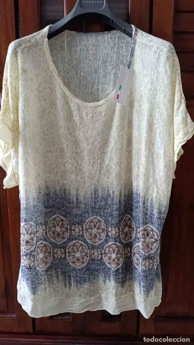 Nuevo: CAMISETA SE&Ntilde;ORA ESTAMPADA AMARILLA CON LENTEJUELAS - ITALY MODA - TALLA &Uacute;NICA.