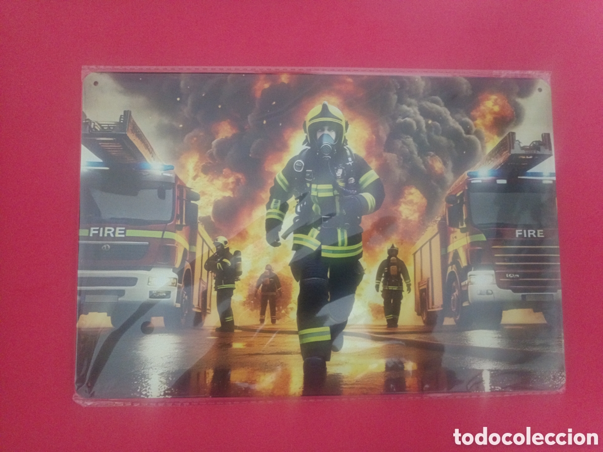 Nuevo: Cartel Met&aacute;lico Bomberos en Acci&oacute;n