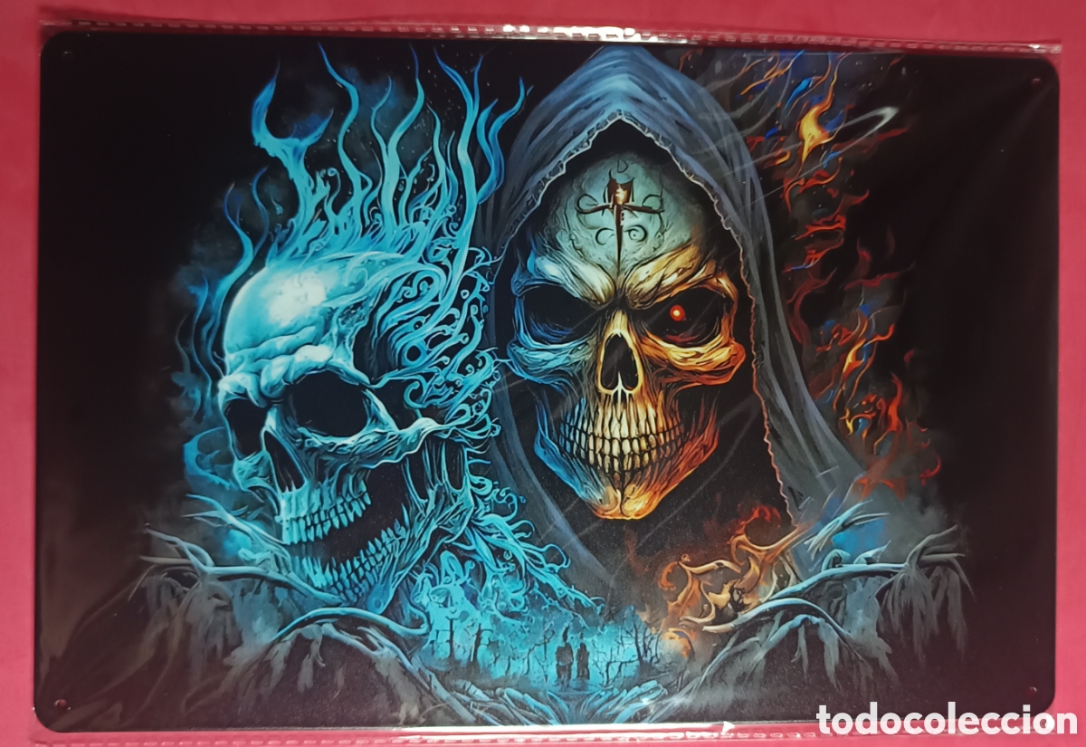 Nuevo: Cartel Met&aacute;lico Calaveras Fuego Hielo
