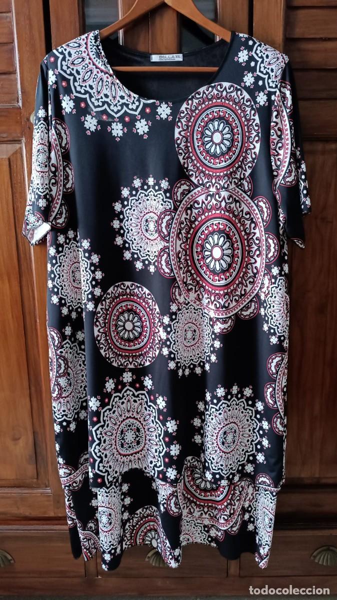 Nuevo: VESTIDO SE&Ntilde;ORA NEGRO ESTAMPADO - BELLA - TALLA XL.