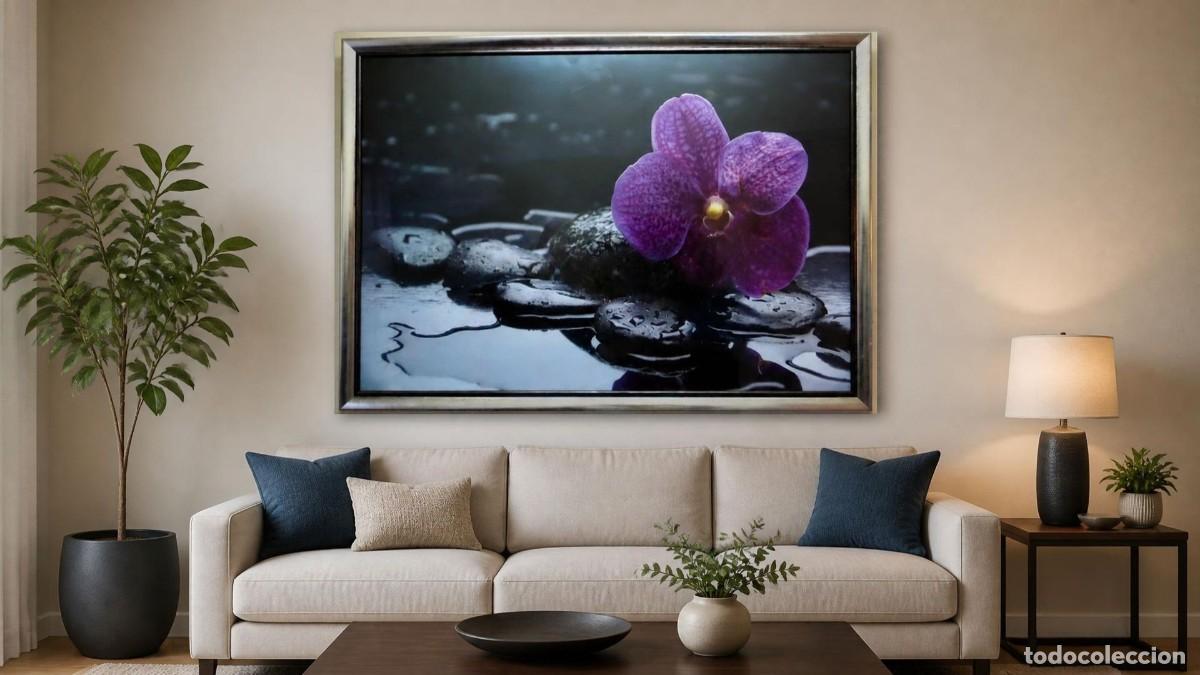 New: CUADRO MINIMALISTA &rdquo;ORQU&Iacute;DEA VANDA SOBRE PIEDRAS ZEN&rdquo; - MARCO PLATEADO - A&Ntilde;O 2010
