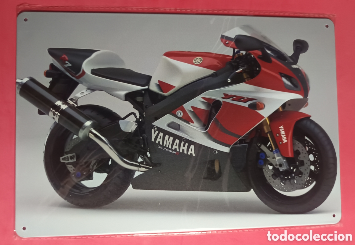 Nuevo: Cartel Met&aacute;lico Yamaha Rojo y Blanco