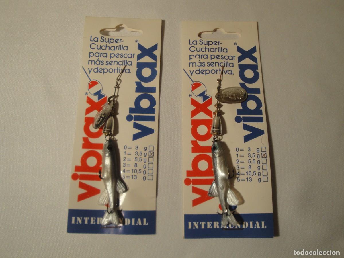 Novo: 2 Cucharillas, de giro doble, de pesca, marca Vibrax, 9 cm. Nuevas.
