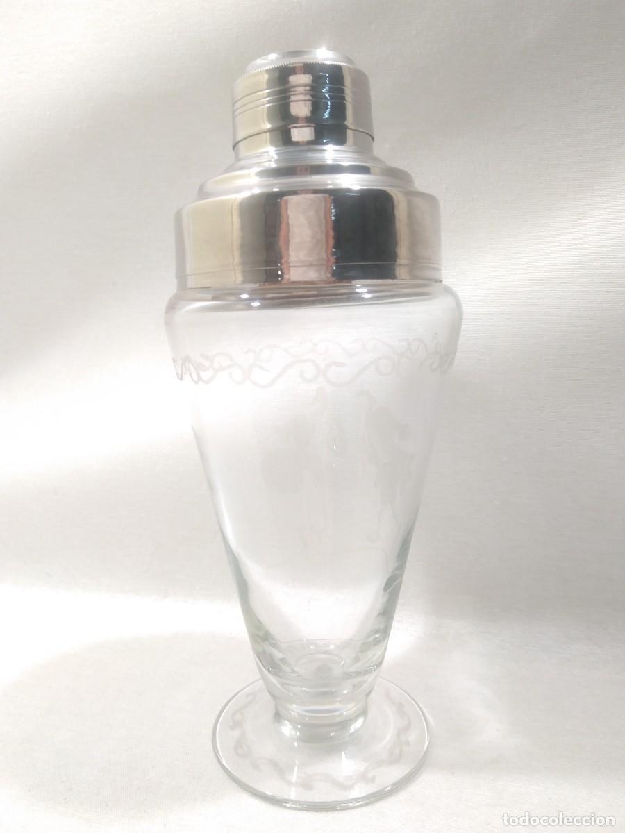 Collectionnisme d'Autres Bouteilles et Boissons : Coctelera de cristal y lat&oacute;n niquelado. 22.5cm