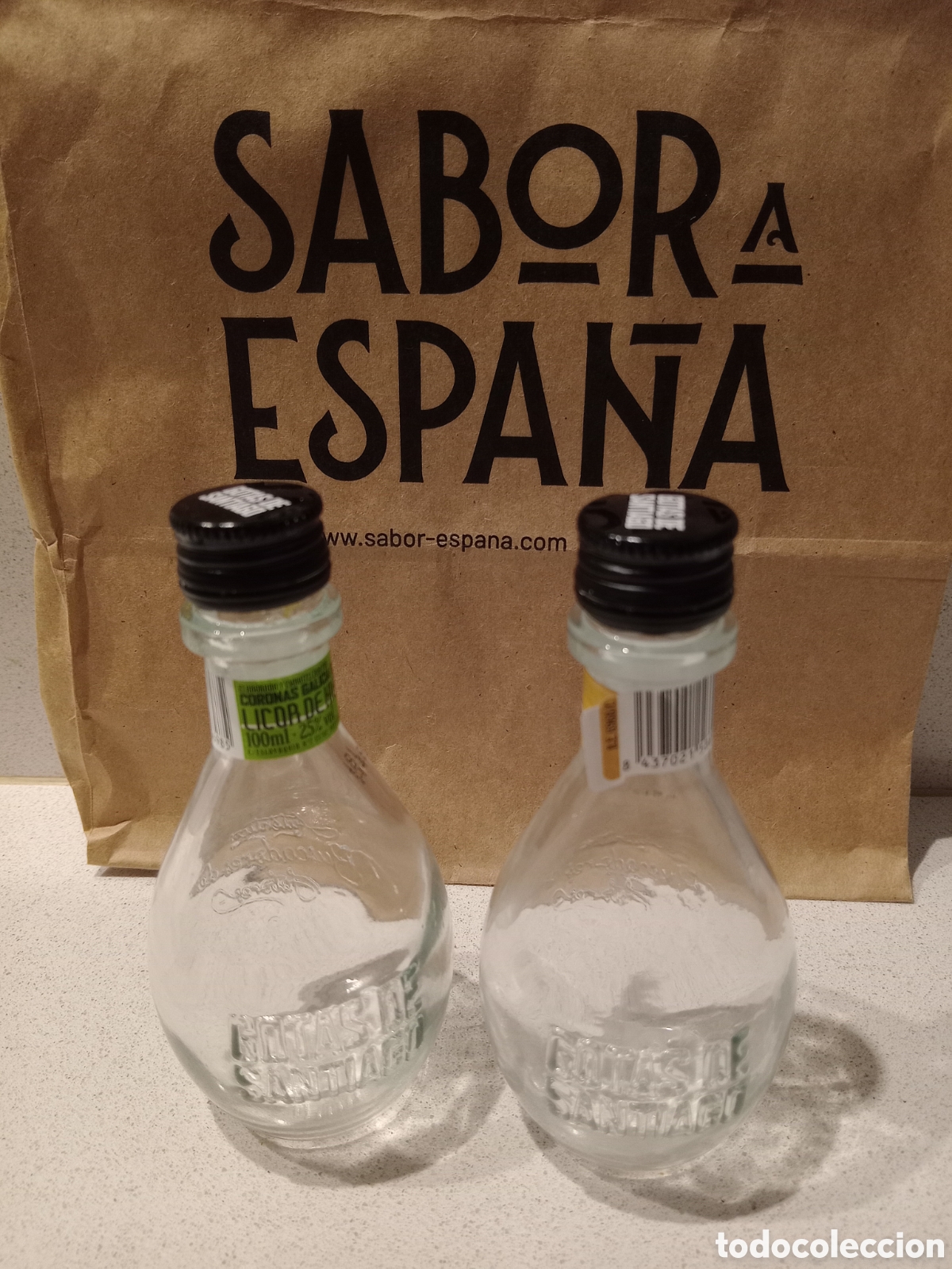 Otras botellas y bebidas antiguas de colecci&oacute;n: *️⃣3 BOTELL&Iacute;NES (VACIOS) GOTAS de SANTIAGO-SABOR a ESPA&Ntilde;A