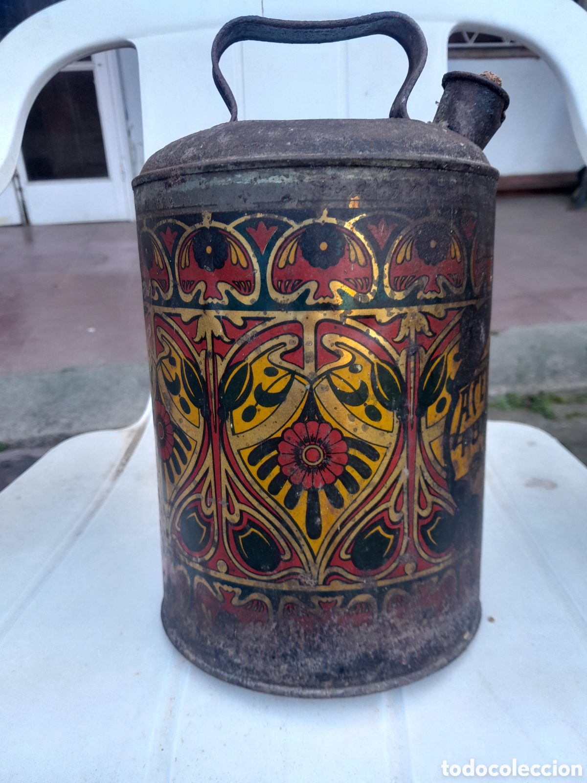 Sammeln andere Flaschen und Getr&auml;nke: Lata antigua de aceite de oliva a&ntilde;os 1910/20 de 4 litros litografiada