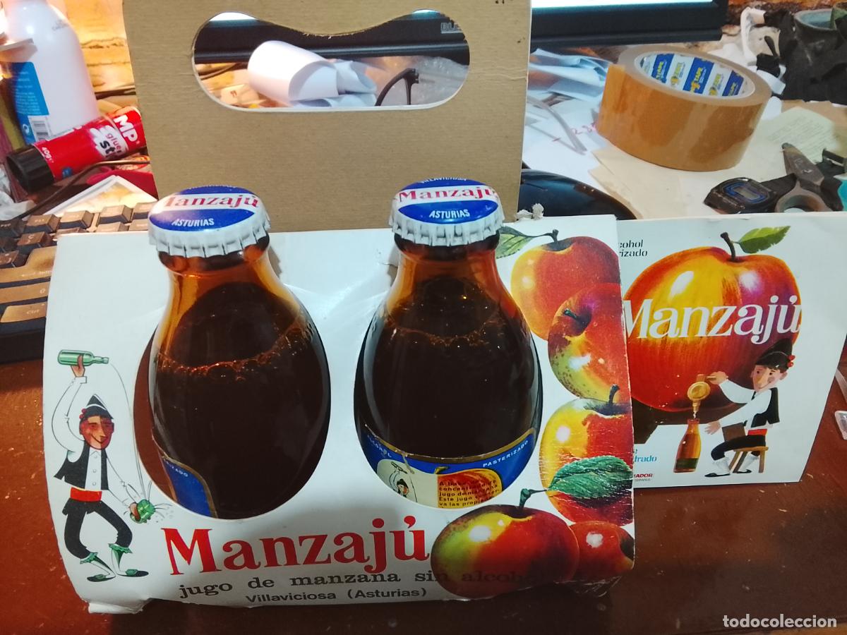 Otras Botellas y Bebidas Antiguas de colecci&oacute;n: Pack 4 Botellines MANZAJ&Uacute; (1968) - Sin Abrir - Villaviciosa (Asturias) - Con Folleto Original