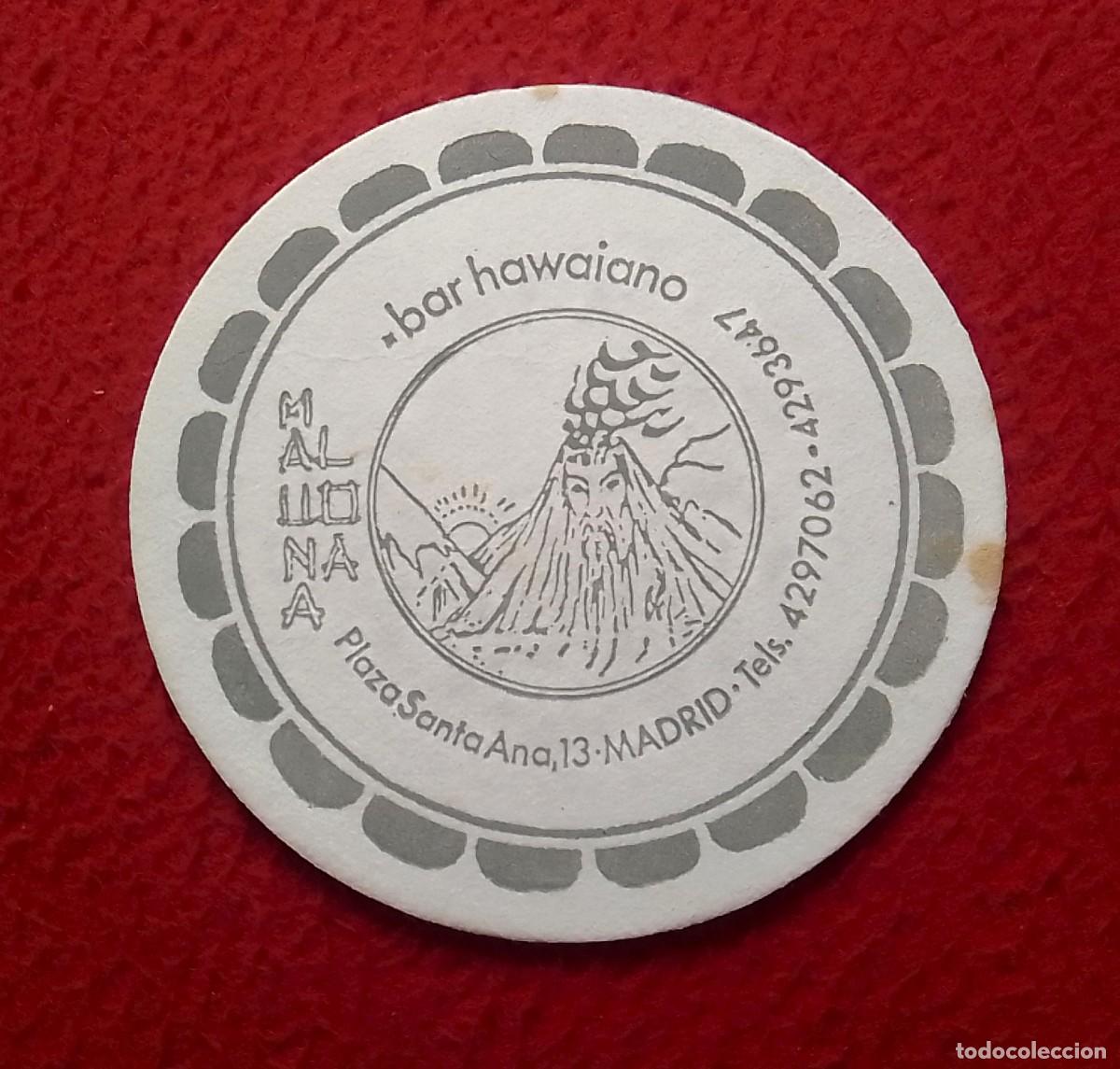 Otras Botellas y Bebidas Antiguas de colecci&oacute;n: ANTIGUO POSAVASOS OLD COASTER MAT MALUONAA BAR HAWAIANO PLAZA SANTA ANA MADRID SPAIN ESPAGNE SPAGNA