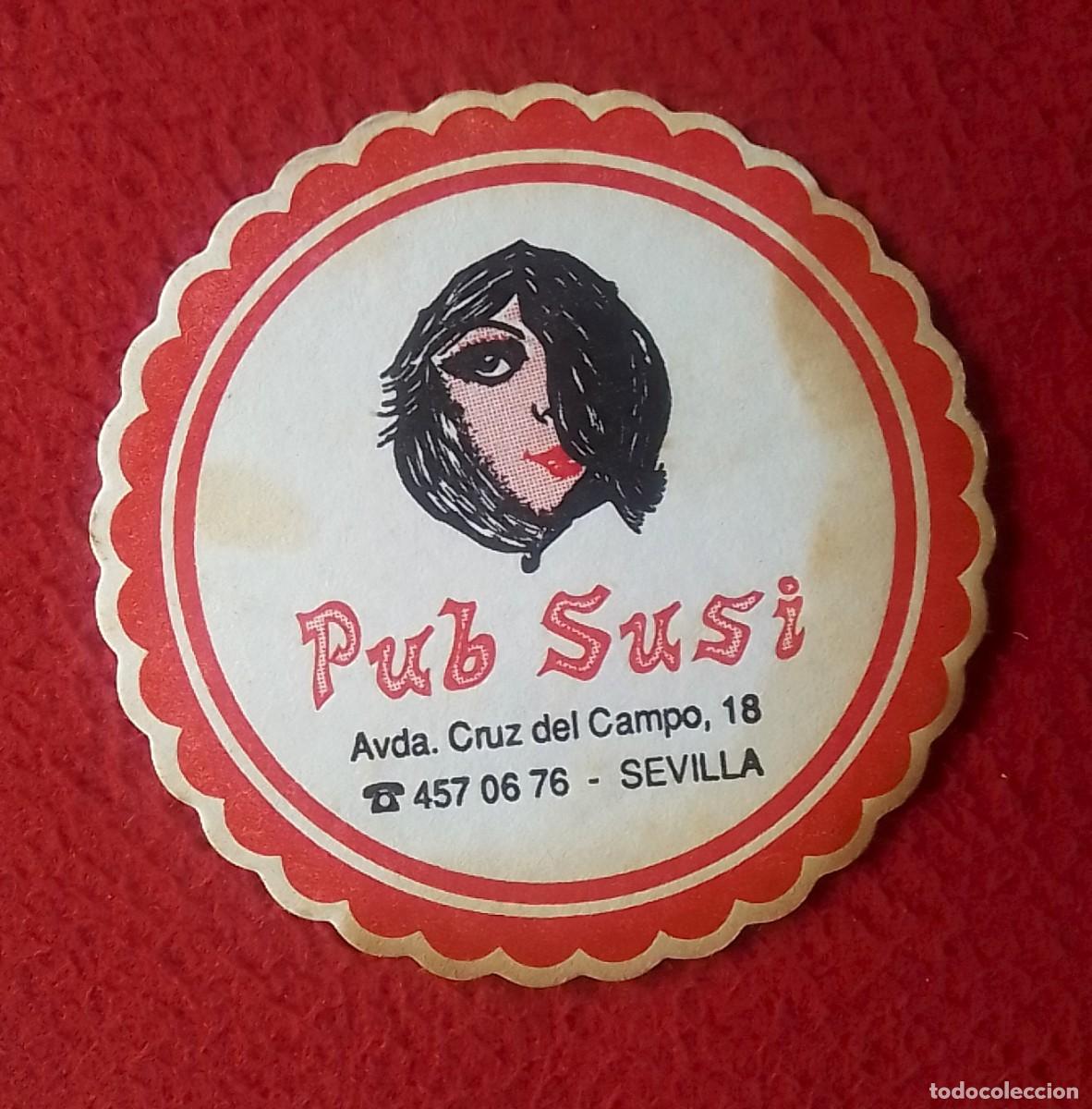 Otras Botellas y Bebidas Antiguas de colecci&oacute;n: ANTIGUO POSAVASOS OLD COASTER MAT PUB SUSI AVENIDA CRUZ DEL CAMPO DE SEVILLA...VER FOTOS..SPAIN...