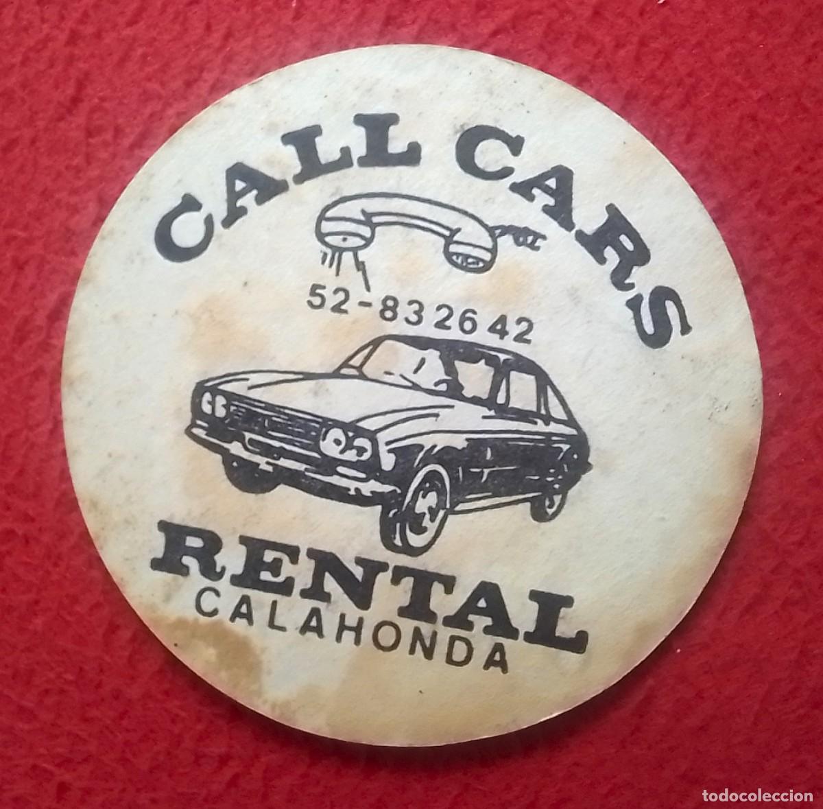 Otras Botellas y Bebidas Antiguas de colecci&oacute;n: ANTIGUO POSAVASOS OLD COASTER MAT CALL CARS RENTAL CALAHONDA.. &iquest; MIJAS ? THE BLACK CAT PUB..GATO...