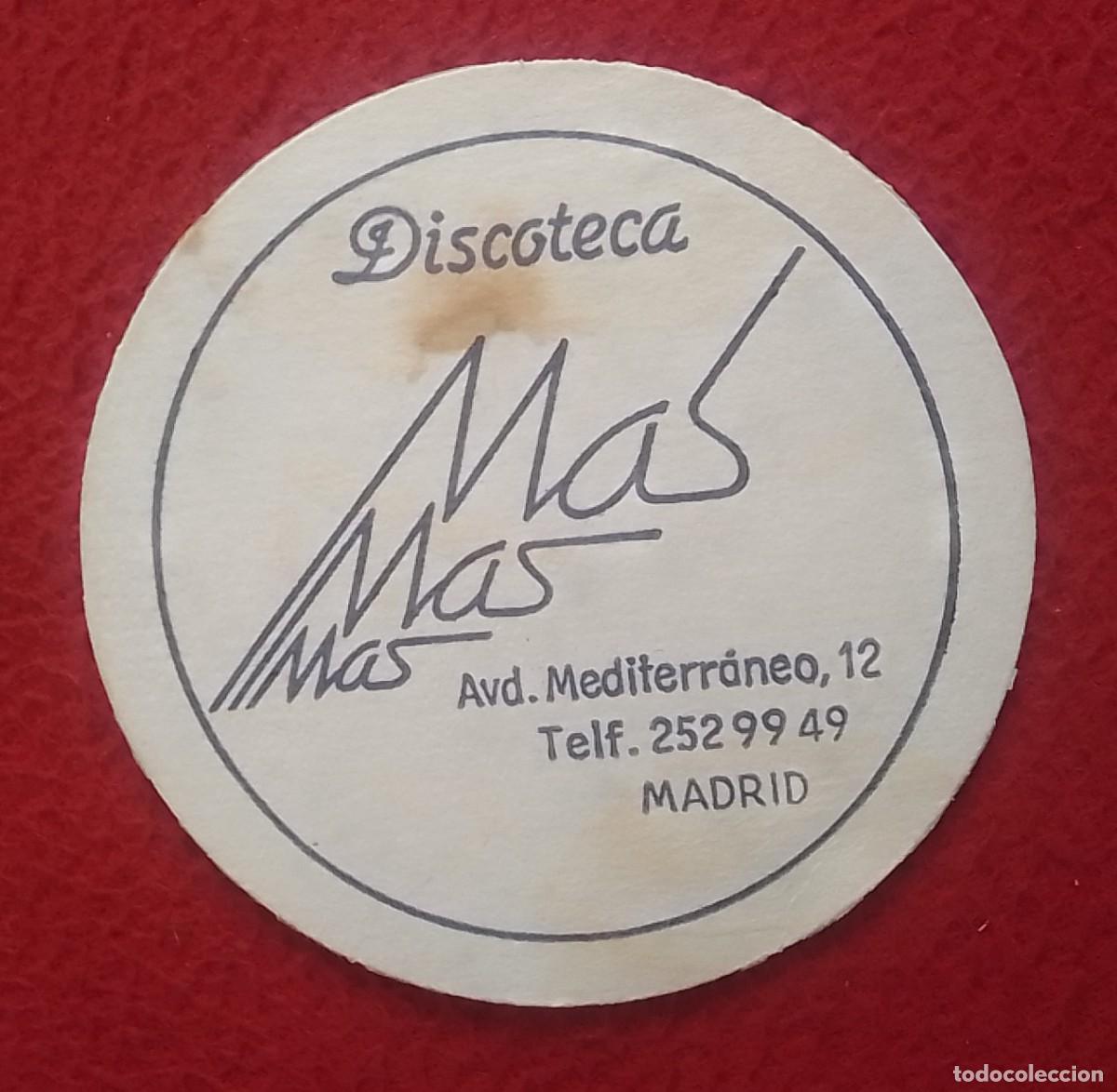 Otras Botellas y Bebidas Antiguas de colecci&oacute;n: ANTIGUO POSAVASOS OLD COASTER MAT DISCOTECA MAS MAS MAS AVENIDA MEDITERR&Aacute;NEO MADRID DISCO BO&Icirc;TE...
