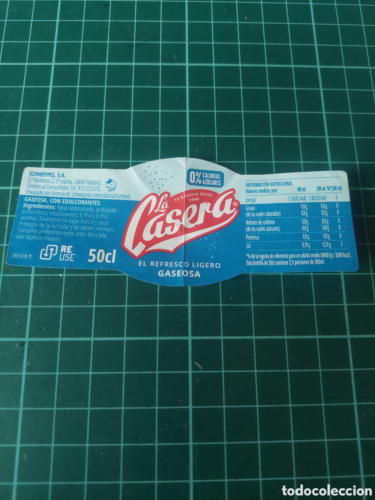 Otras Botellas y Bebidas Antiguas de colecci&oacute;n: Etiqueta la casera gaseosa 50 cl Espa&ntilde;a