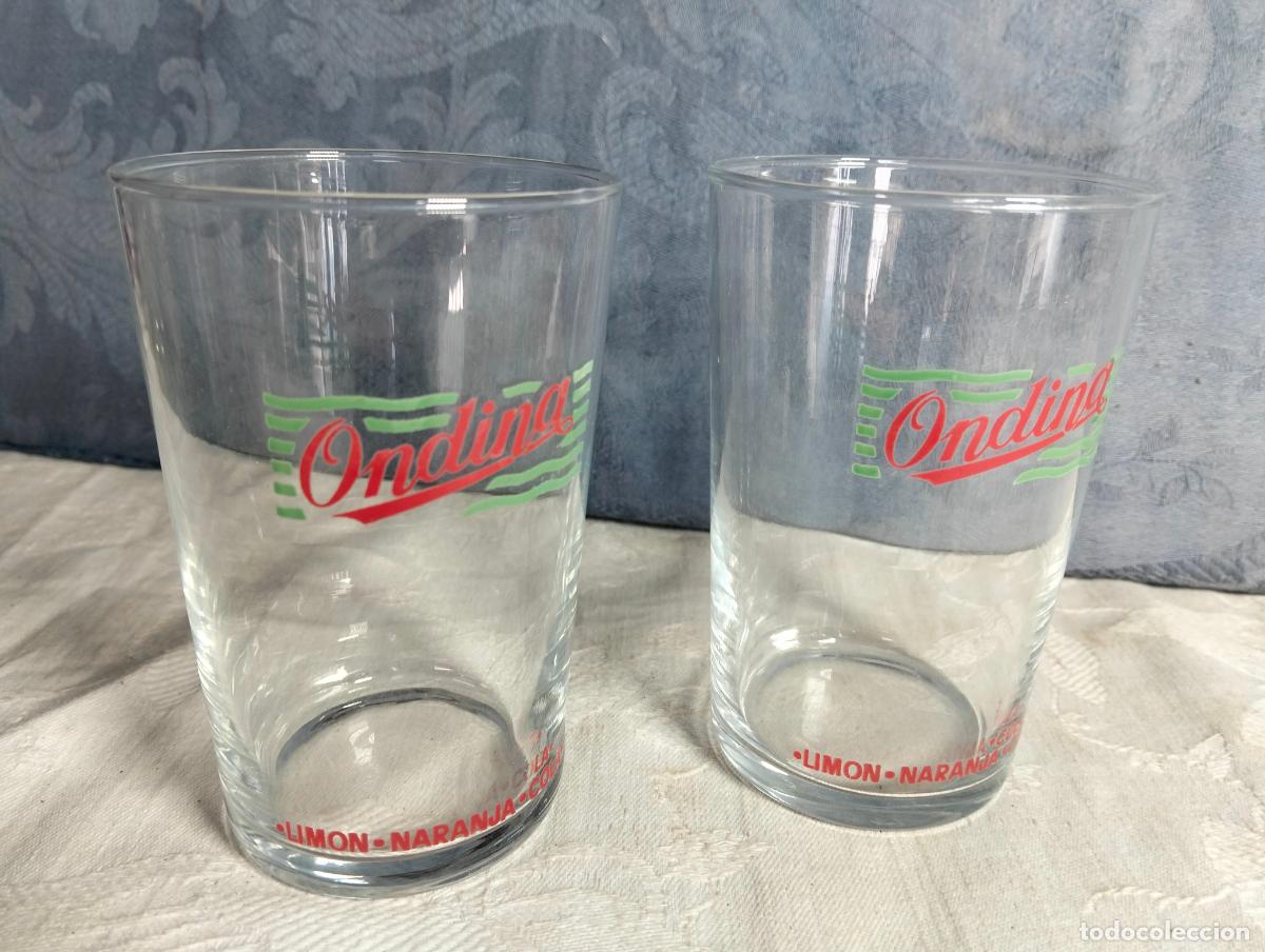 Otras Botellas y Bebidas Antiguas de colecci&oacute;n: Lote 2 vasos de cristal serigrafiados bebida gaseosa Ondina lim&oacute;n naranja cola vintage a&ntilde;os 80-90