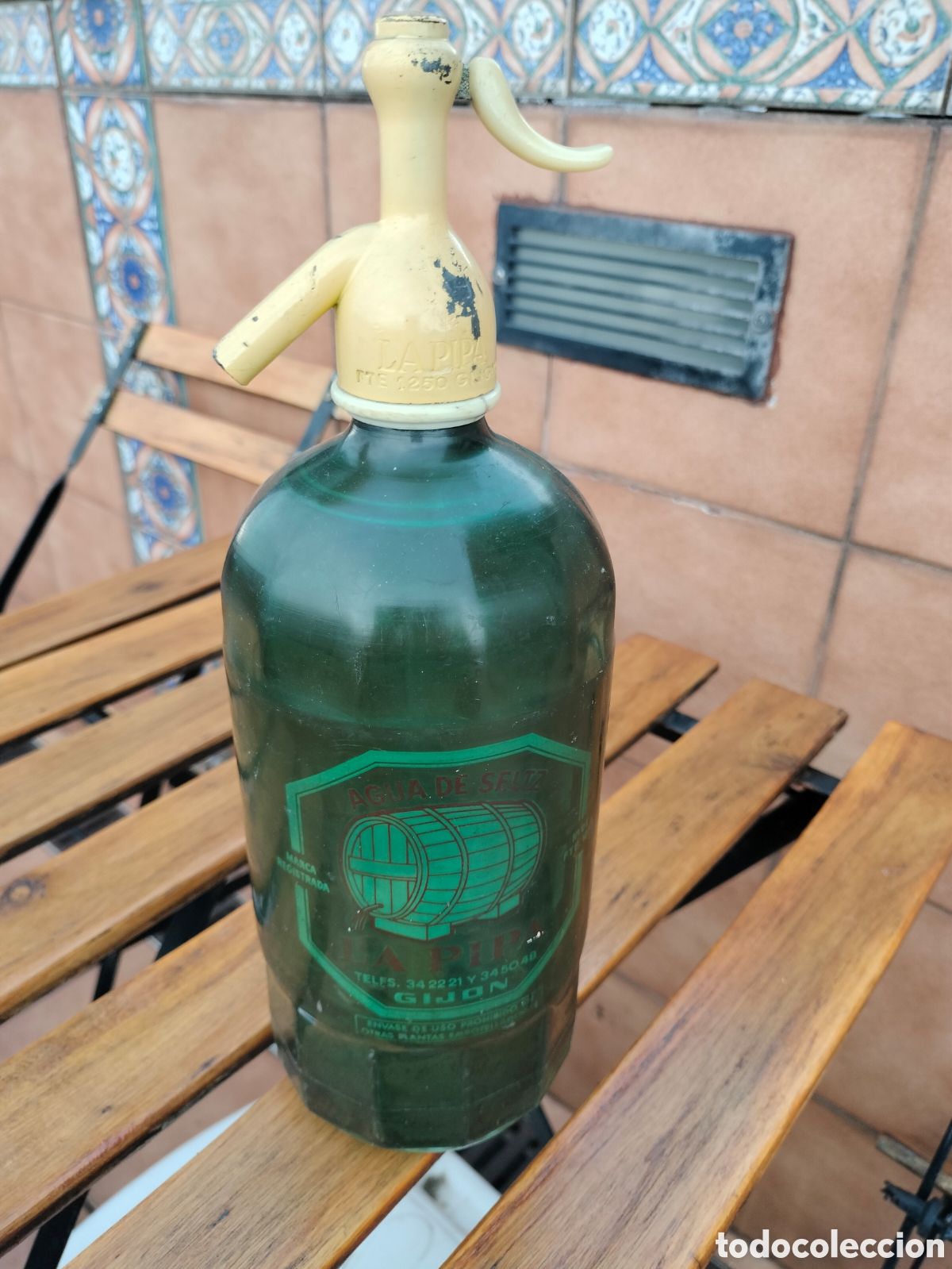 Otras Botellas y Bebidas Antiguas de colecci&oacute;n: ​Sif&oacute;n antiguo La Pipa - Gij&oacute;n (Asturias). Agua de Seltz. A&ntilde;os 70