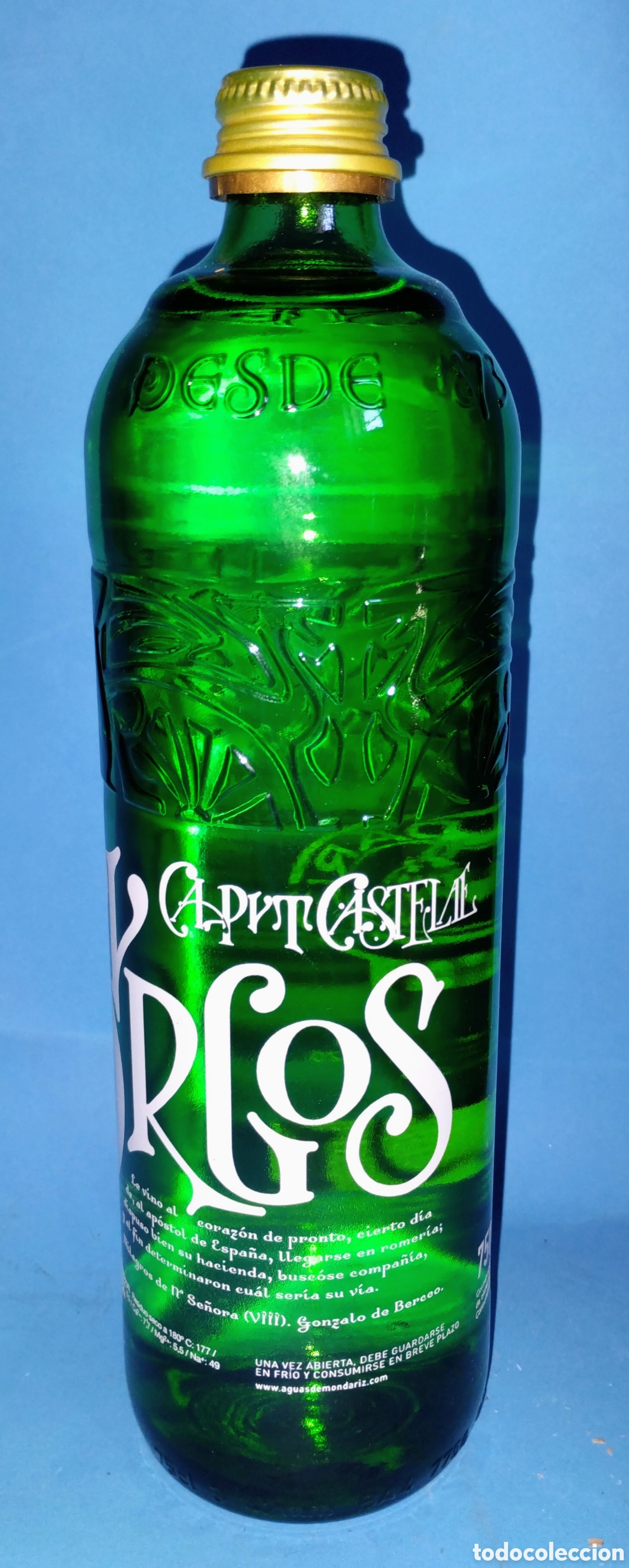 Otras Botellas y Bebidas Antiguas de colecci&oacute;n: Agua de Mondariz&nbsp;marca&nbsp;Regia, que rinde homenaje a&nbsp;Burgos&nbsp;con la inscripci&oacute;n&nbsp;&rdquo;Caput Castellae&rdquo; NUEVA