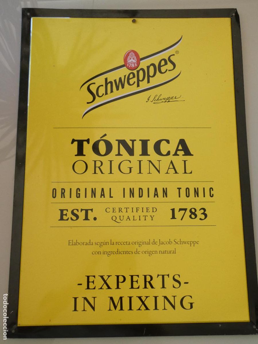 Otras Botellas y Bebidas Antiguas de colecci&oacute;n: CHAPA CARTEL MET&Aacute;LICO PUBLICIDAD T&Oacute;NICA SCHWEPPES ORIGINAL. 42X29CM. 350GR