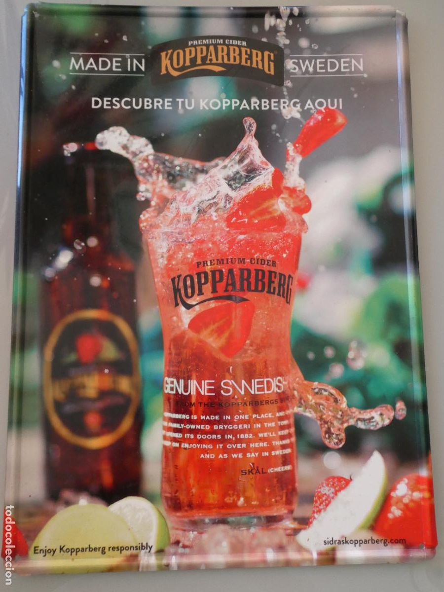 Otras Botellas y Bebidas Antiguas de colecci&oacute;n: CHAPA CARTEL MET&Aacute;LICO PUBLICIDAD SIDRA KOPPARBERG SUECIA. 42X29CM. 380GR