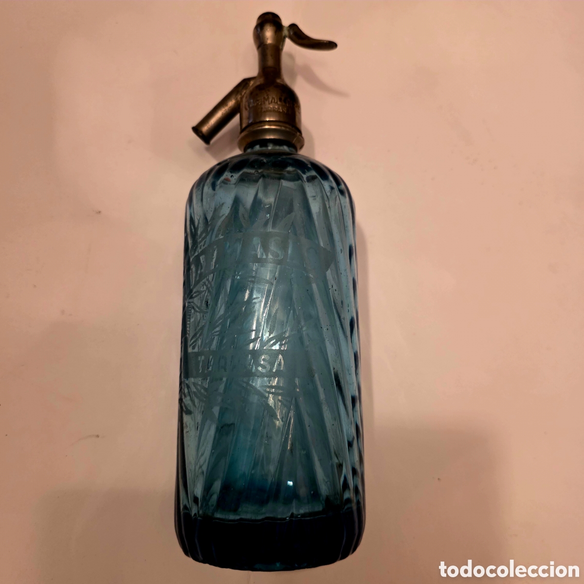 Otras Botellas y Bebidas Antiguas de colecci&oacute;n: Antiguo Sif&oacute;n de Vidrio Azul - Casa Mallofr&eacute; (Tarrasa)