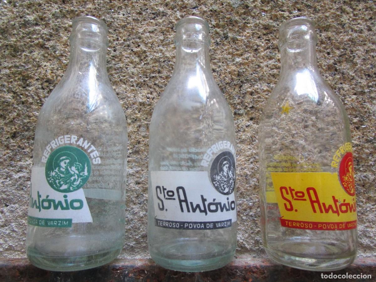 Colecionismo de Outras Garrafas e Bebidas: 3 BOTELLA SERIGRAFIADAS REFRESCOS SANTO ANTONIO, POVOA DE VARZIM PORTUGAL, 18cm, 3 COLORES. + INFO