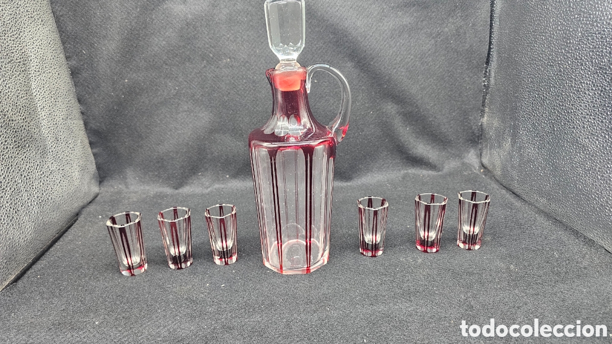 Otras Botellas y Bebidas Antiguas de colecci&oacute;n: Conjunto licorera de cristal