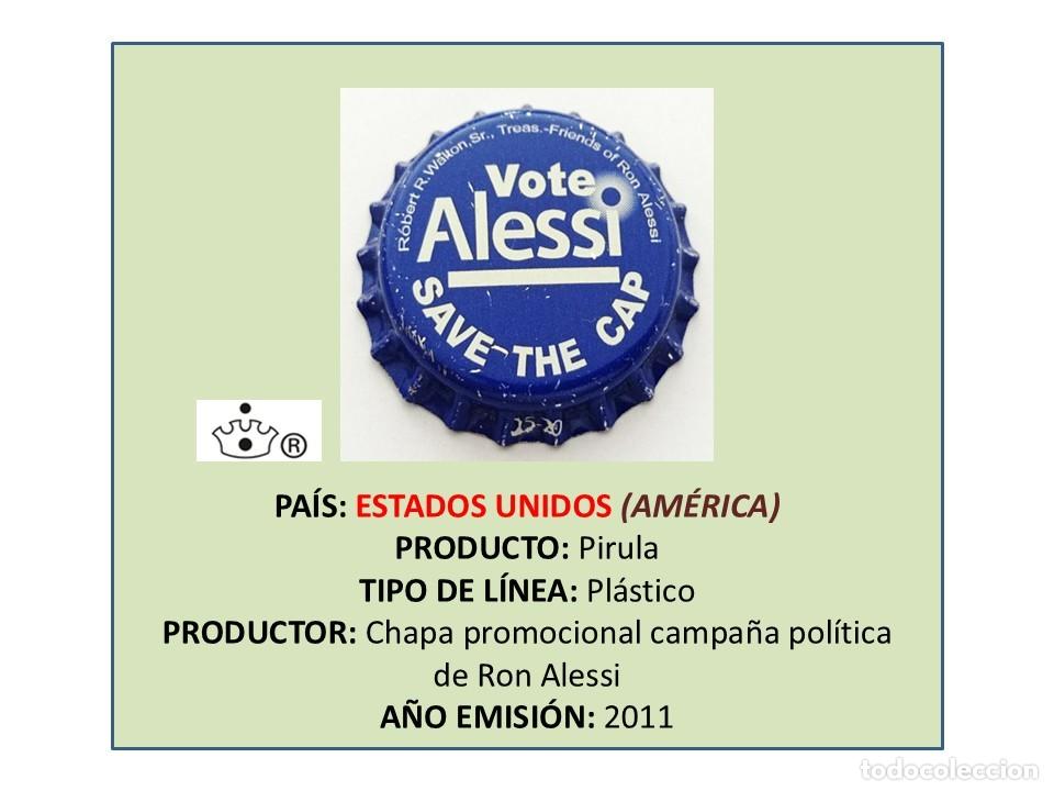 Otras Botellas y Bebidas Antiguas de colecci&oacute;n: TAPON CORONA CAPSULA CHAPA &rdquo;PIRULA&rdquo; VOTE ALESSI (ESTADOS UNIDOS)