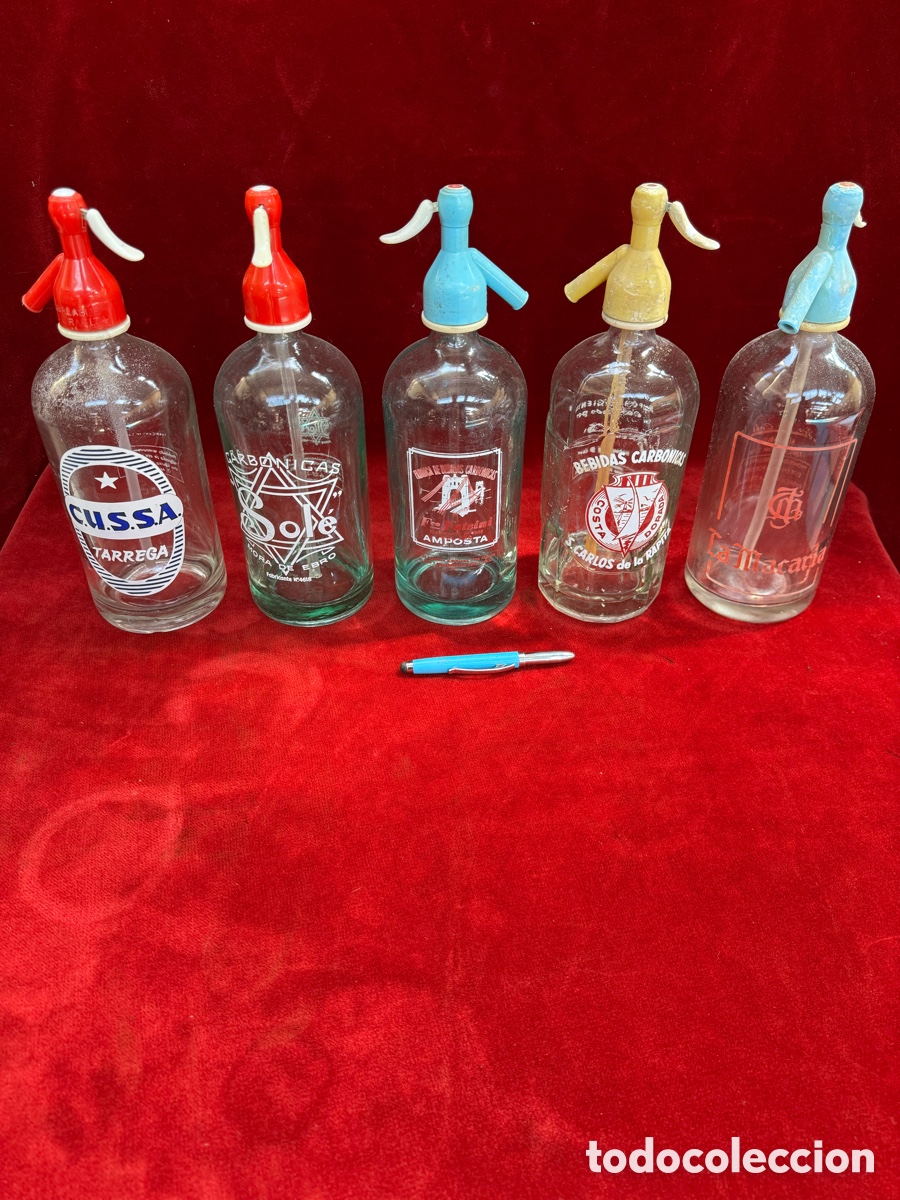 Otras Botellas y Bebidas Antiguas de colecci&oacute;n: Gran lote de 5 antiguos sifones serigrafiados!