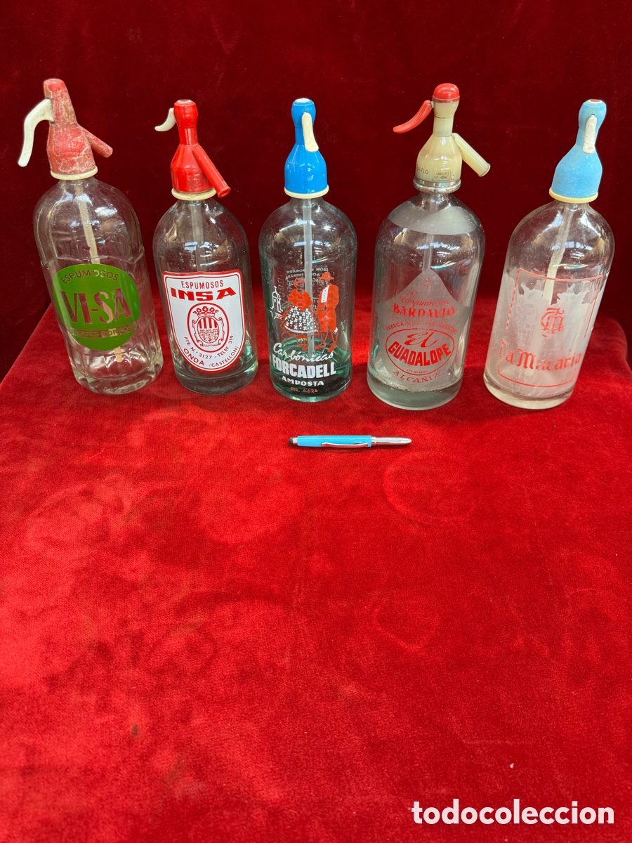 Otras Botellas y Bebidas Antiguas de colecci&oacute;n: Lote de 5 sifones serigrafiados, antiguos!