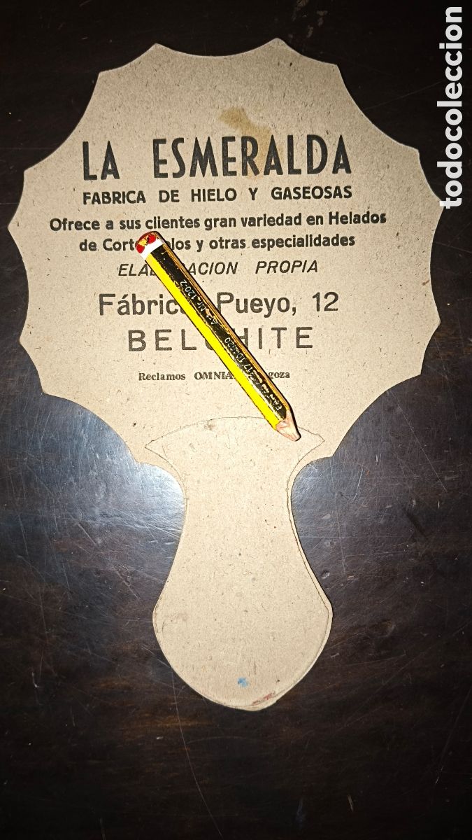 Otras Botellas y Bebidas Antiguas de colecci&oacute;n: Antiguo abanico pay pay la esmeralda hielo gaseosa Belchite Zaragoza