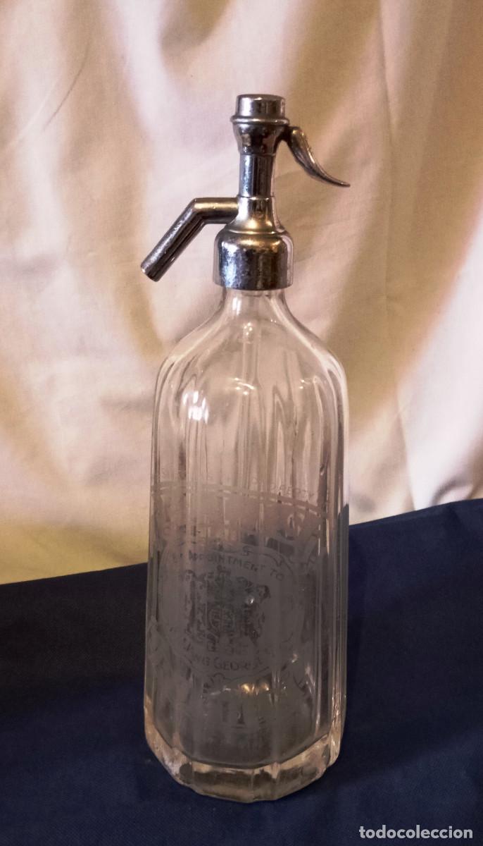 Otras Botellas y Bebidas Antiguas de colecci&oacute;n: Botella Sif&oacute;n Refresco Ellis Ruthin. Sif&oacute;n de soda antiguo con un cuerpo de vidrio acanalado
