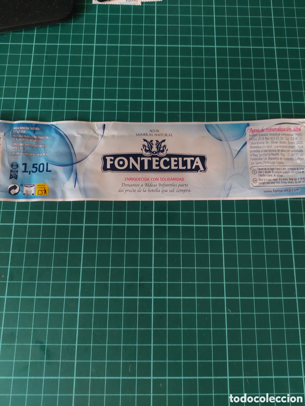 Otras Botellas y Bebidas Antiguas de colecci&oacute;n: Etiqueta fontecelta 1.50 l agua mineral natural Galicia