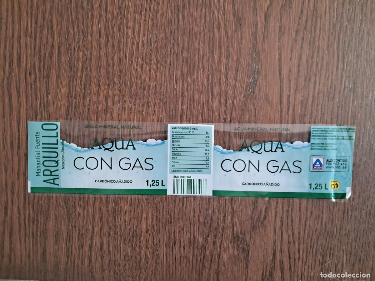 Otras Botellas y Bebidas Antiguas de colecci&oacute;n: etiqueta de botella de agua con gas, manantial fuente Arquillo, Masegoso, Albacete. 1.25 l.