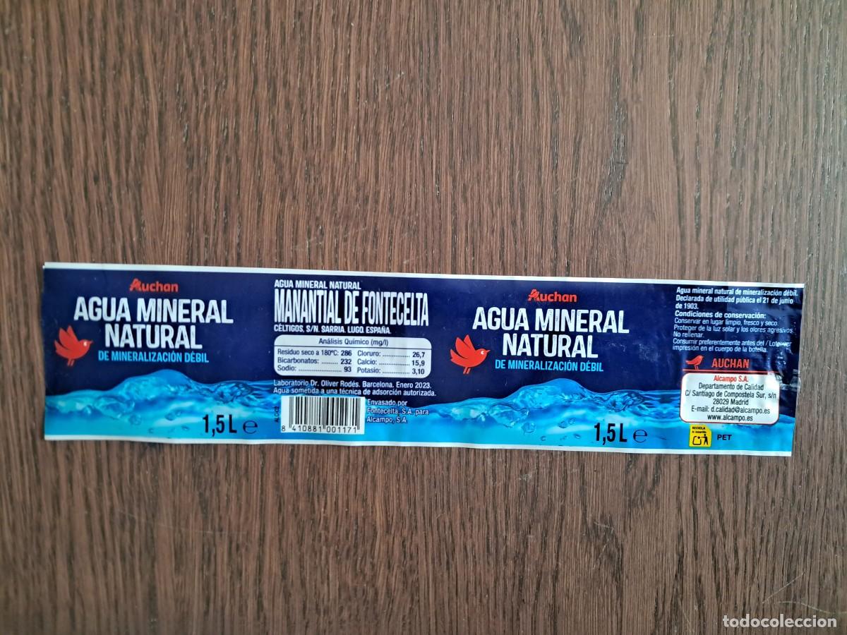 Otras Botellas y Bebidas Antiguas de colecci&oacute;n: etiqueta de botella de agua, Auchan, Alcampo, 1.5 litros.