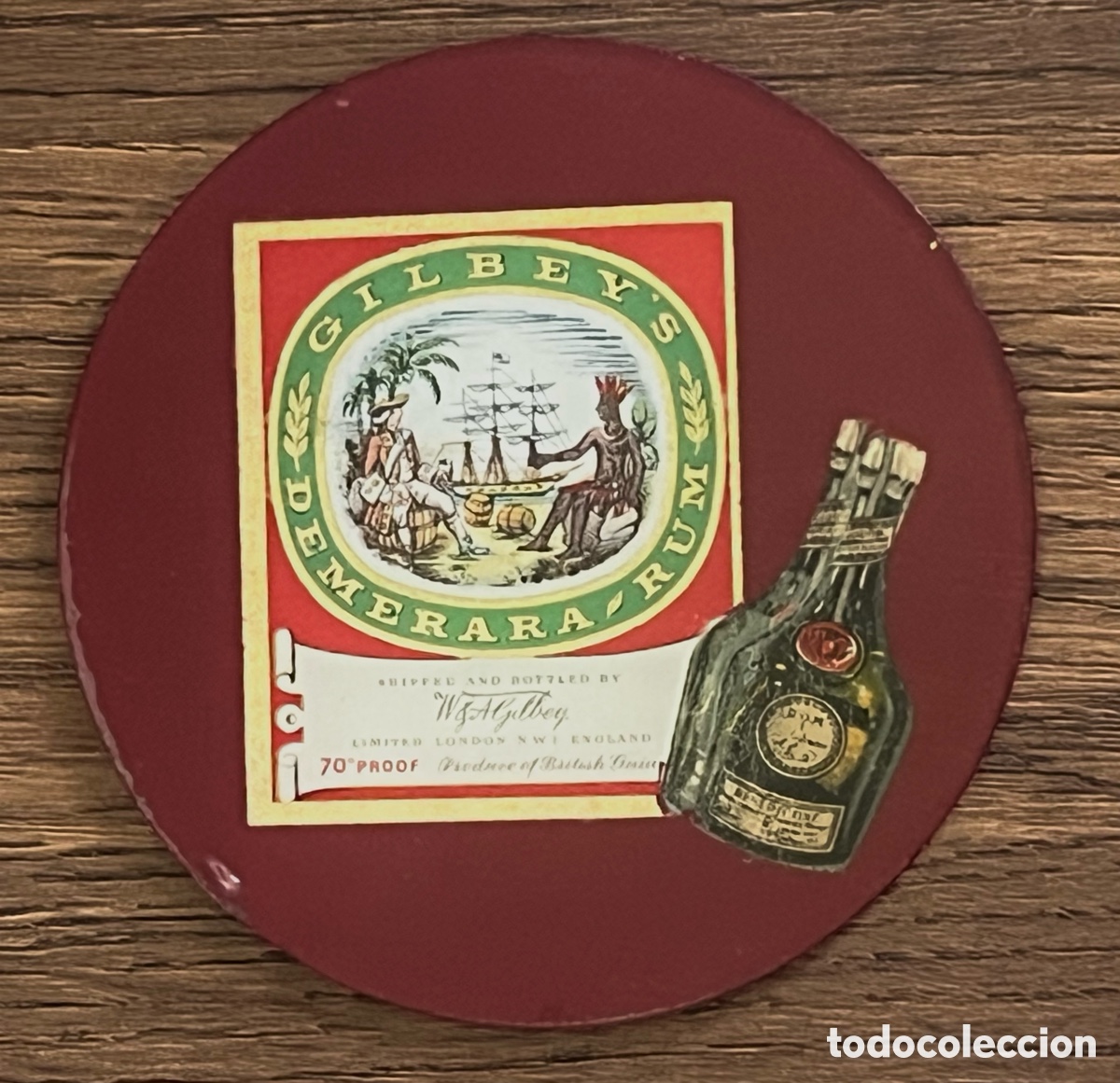 Otras botellas y bebidas antiguas de colecci&oacute;n: POSAVASOS CRISTAL: LICOR B&Eacute;N&Eacute;DICTINE D.O.M. Y RUM GILBEY'S DEMERARA - PUBLICIDAD